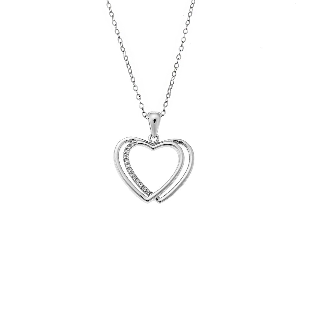 Μενταγιόν Senza από ασήμι 925, Διπλή Καρδιά Περίγραμμα - SSR4303SR