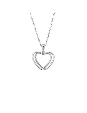 Μενταγιόν Senza από ασήμι 925, Διπλή Καρδιά Περίγραμμα - SSR4303SR