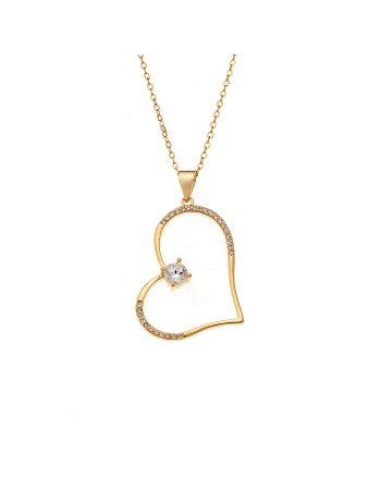Μενταγιόν Senza από επιχρυσωμένο ασήμι 925, Περίγραμμα Καρδιάς - SSR4308GD