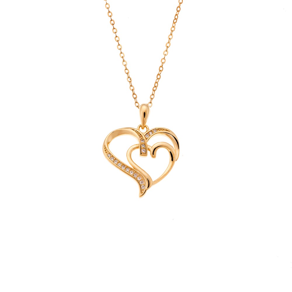 Μενταγιόν Senza από επιχρυσωμένο ασήμι 925, Διπλή Καρδιά - SSR4309GD