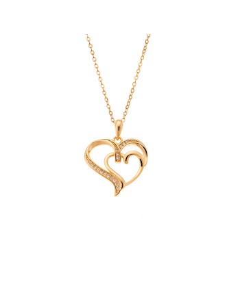Μενταγιόν Senza από επιχρυσωμένο ασήμι 925, Διπλή Καρδιά - SSR4309GD