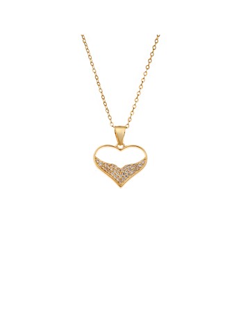 Μενταγιόν Senza από επιχρυσωμένο ασήμι 925, Καρδιά με Ζιργκόν - SSR4311GD