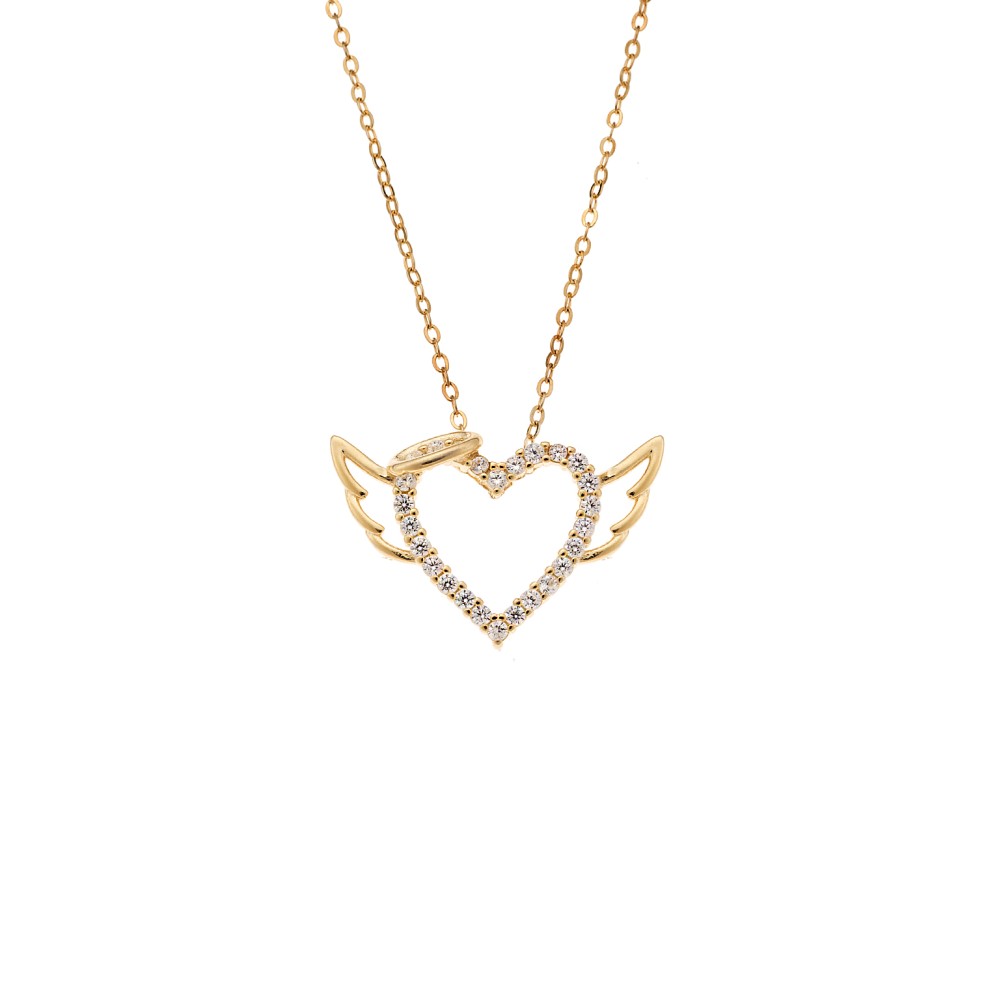 Μενταγιόν Senza από επιχρυσωμένο ασήμι 925, Καρδιά με Φτερά - SSR4314GD