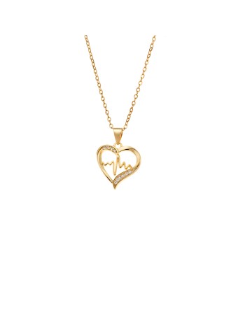 Μενταγιόν Senza από επιχρυσωμένο ασήμι 925, Καρδιά με Καρδιογράφημα - SSR4315GD