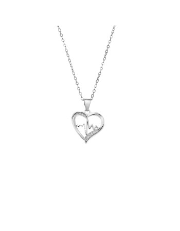 Μενταγιόν Senza από ασήμι 925, Καρδιά με Καρδιογράφημα - SSR4315SR