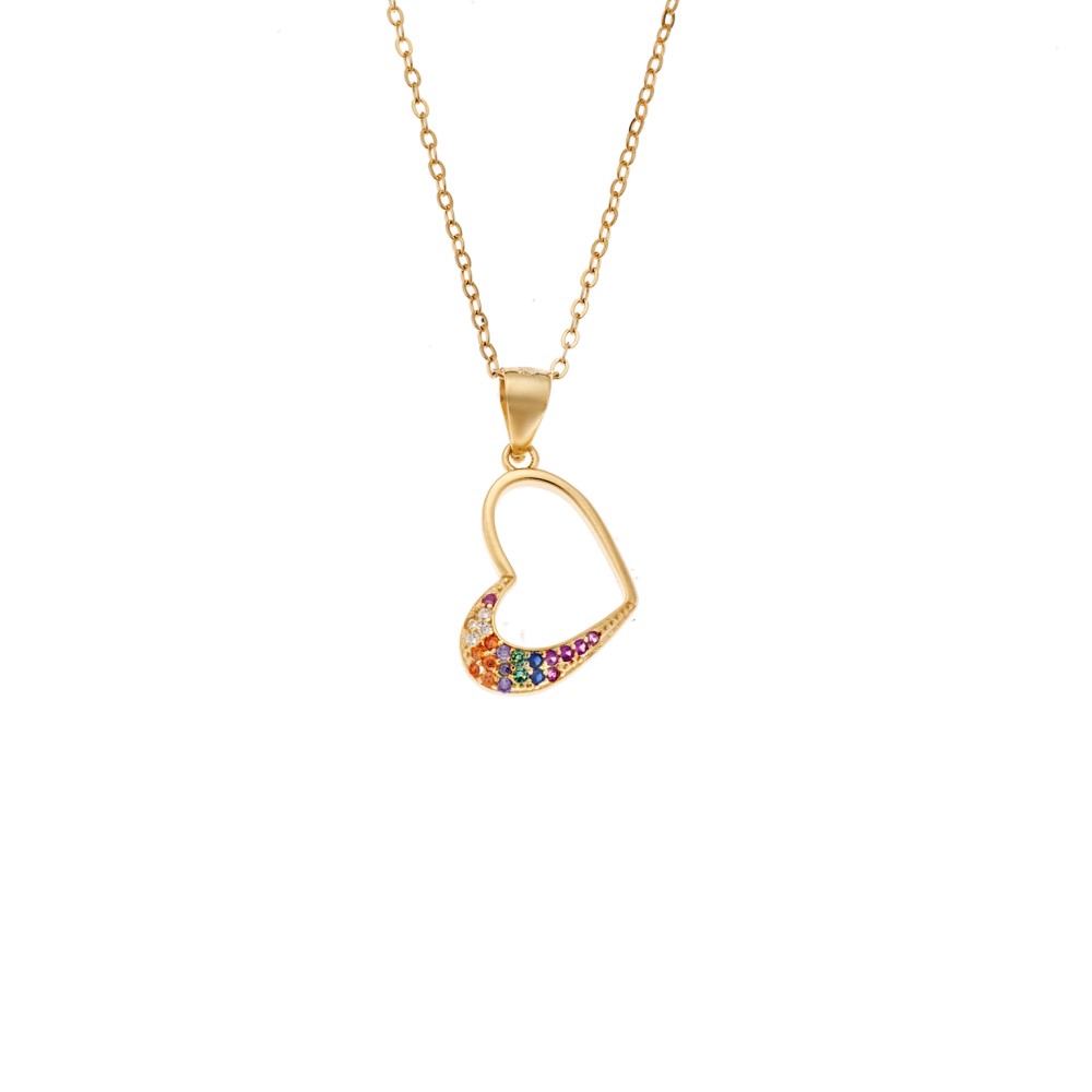 Μενταγιόν Senza από επιχρυσωμένο ασήμι 925, Περίγραμμα Καρδιάς με Πολύχρωμα Ζιργκόν - SSR4319GD