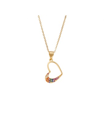 Μενταγιόν Senza από επιχρυσωμένο ασήμι 925, Περίγραμμα Καρδιάς με Πολύχρωμα Ζιργκόν - SSR4319GD