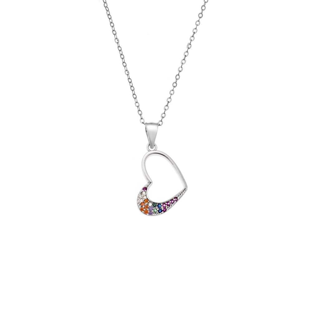 Μενταγιόν Senza από ασήμι 925, Περίγραμμα Καρδιάς με Πολύχρωμα Ζιργκόν - SSR4319SR