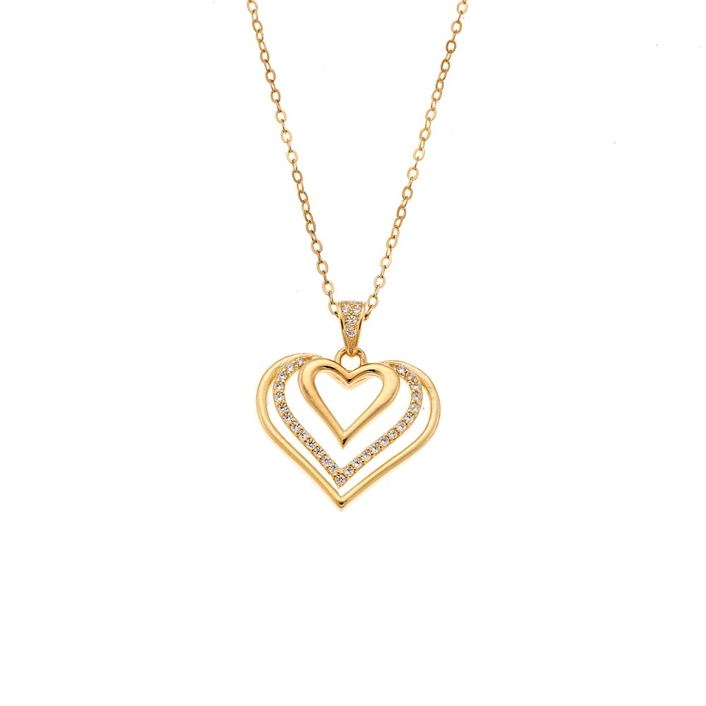 Μενταγιόν Senza από επιχρυσωμένο ασήμι 925, Τριπλή Καρδιά με Ζιργκόν - SSR4320GD