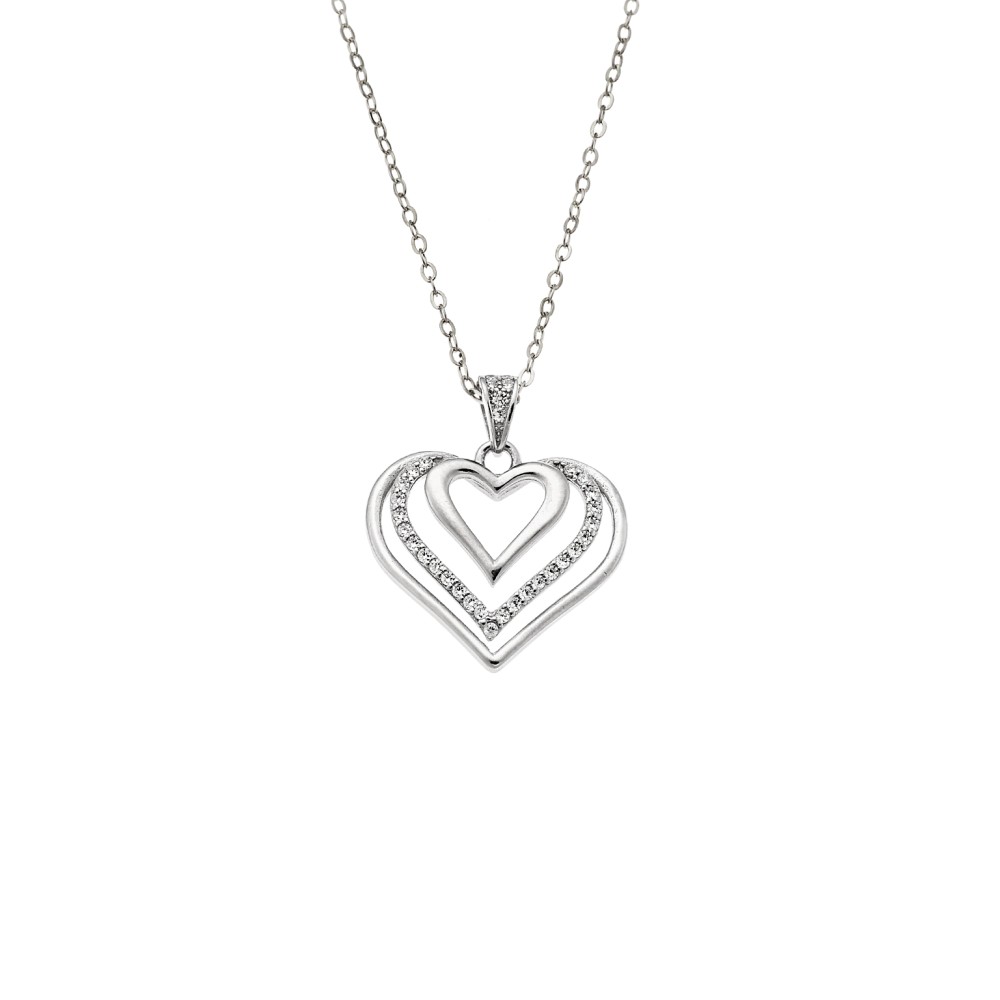 Μενταγιόν Senza από ασήμι 925, Τριπλή Καρδιά με Ζιργκόν - SSR4320SR