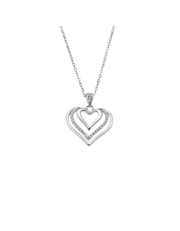 Μενταγιόν Senza από ασήμι 925, Τριπλή Καρδιά με Ζιργκόν - SSR4320SR