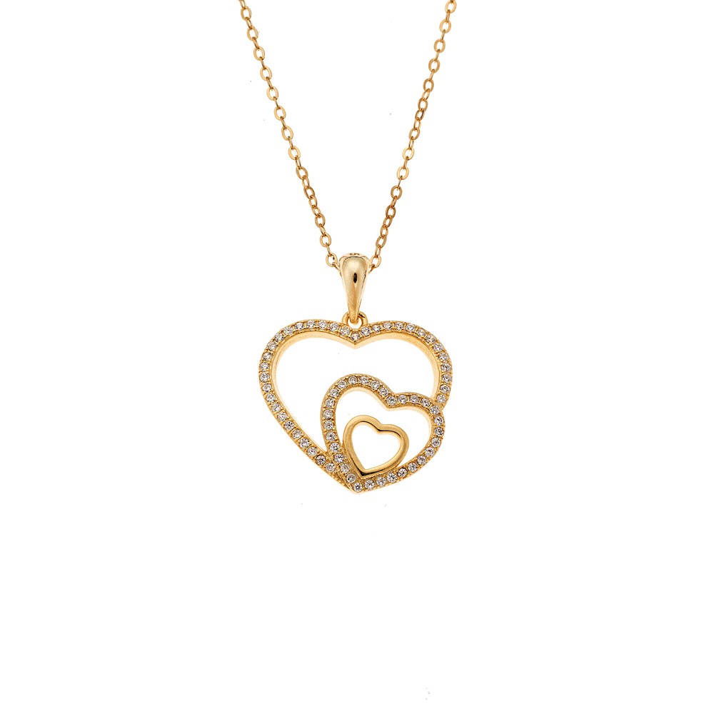 Μενταγιόν Senza από επιχρυσωμένο ασήμι 925, Τριπλή Καρδιά με Ζιργκόν - SSR4323GD