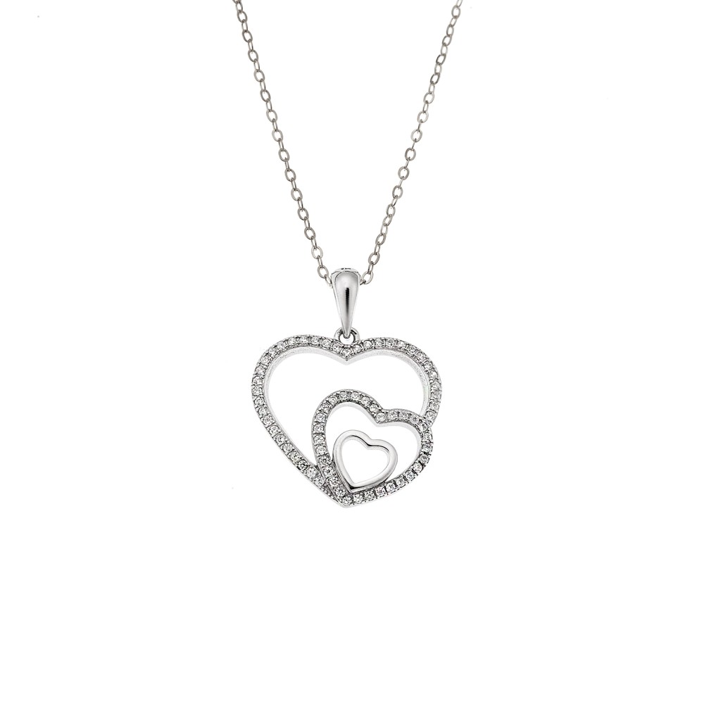 Μενταγιόν Senza από ασήμι 925, Τριπλή Καρδιά με Ζιργκόν - SSR4323SR