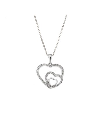 Μενταγιόν Senza από ασήμι 925, Τριπλή Καρδιά με Ζιργκόν - SSR4323SR