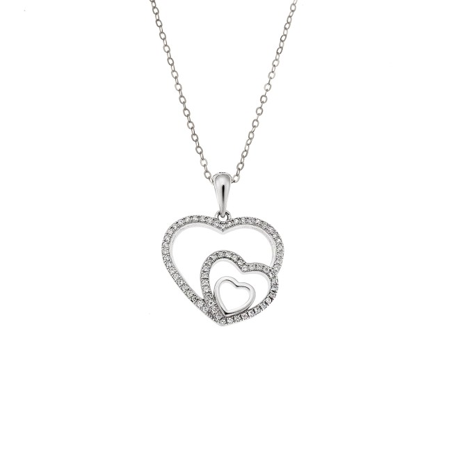 Μενταγιόν Senza από ασήμι 925, Τριπλή Καρδιά με Ζιργκόν - SSR4323SR