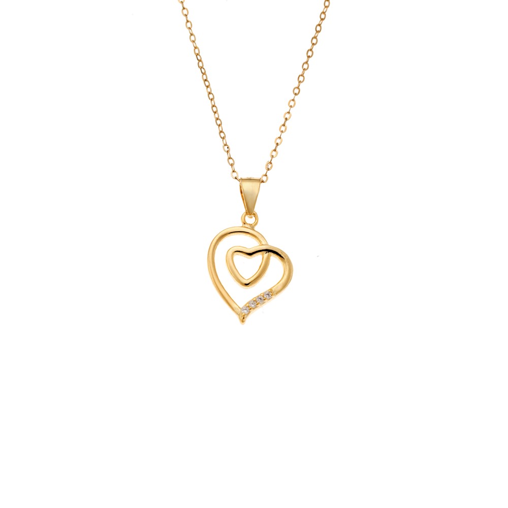 Μενταγιόν Senza από επιχρυσωμένο ασήμι 925, Διπλή Καρδιά με Ζιργκόν - SSR4324GD