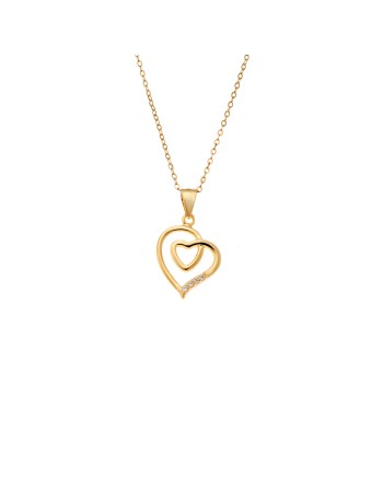 Μενταγιόν Senza από επιχρυσωμένο ασήμι 925, Διπλή Καρδιά με Ζιργκόν - SSR4324GD