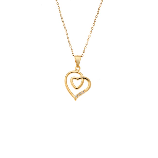 Μενταγιόν Senza από επιχρυσωμένο ασήμι 925, Διπλή Καρδιά με Ζιργκόν - SSR4324GD