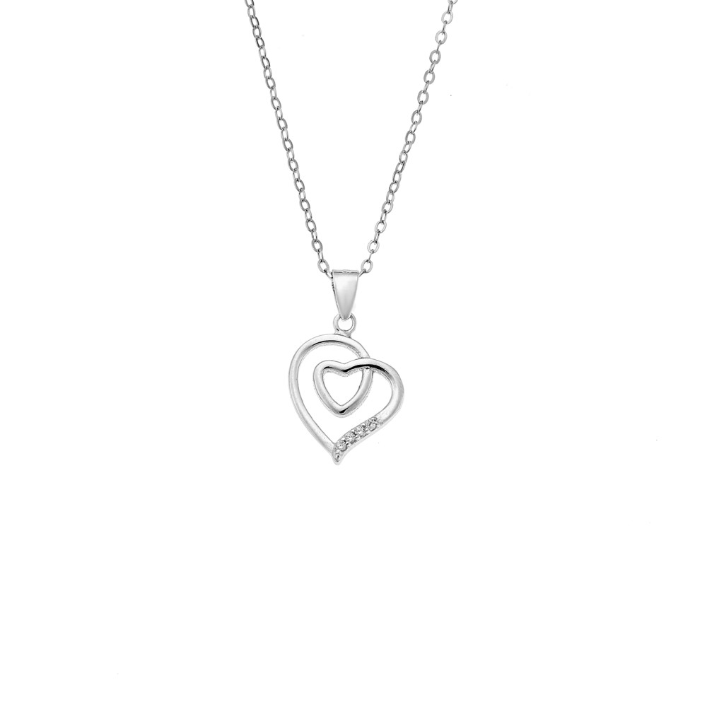 Μενταγιόν Senza από ασήμι 925, Διπλή Καρδιά με Ζιργκόν - SSR4324SR