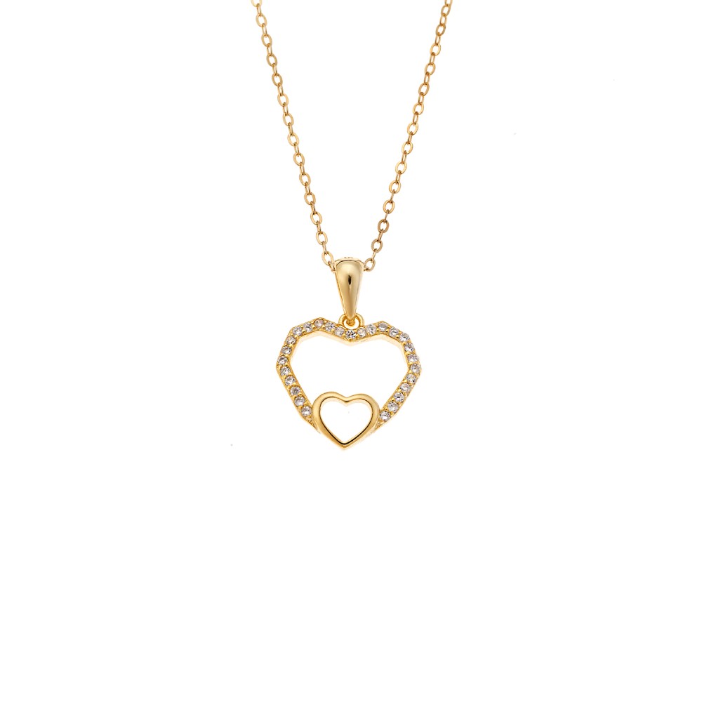 Μενταγιόν Senza από επιχρυσωμένο ασήμι 925, Διπλή Καρδιά με Ζιργκόν - SSR4325GD