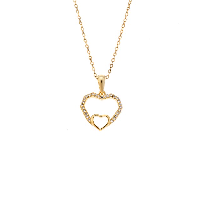 Μενταγιόν Senza από επιχρυσωμένο ασήμι 925, Διπλή Καρδιά με Ζιργκόν - SSR4325GD