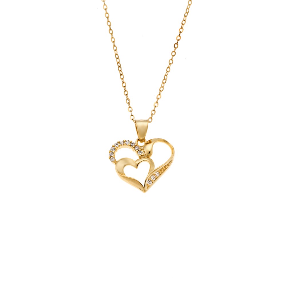 Μενταγιόν Senza από επιχρυσωμένο ασήμι 925, Διπλή Καρδιά με Ζιργκόν - SSR4326GD