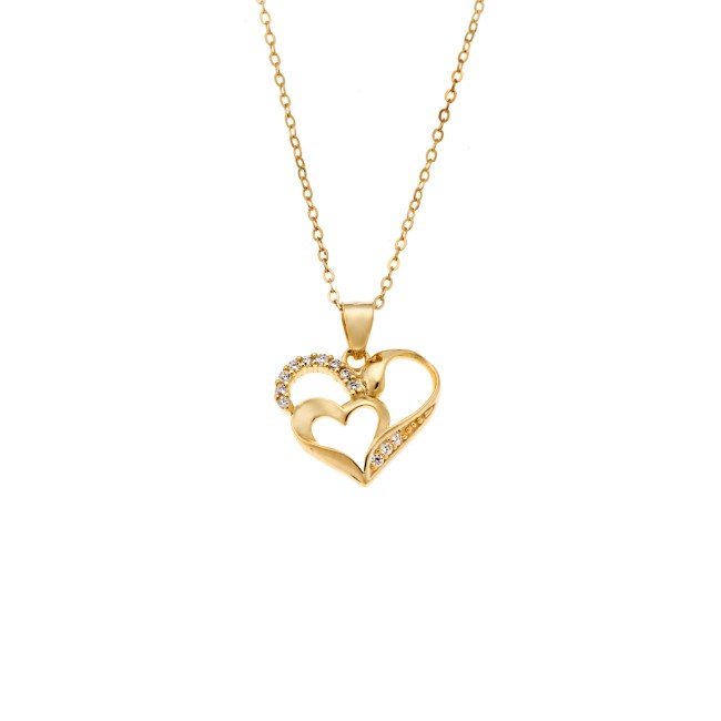 Μενταγιόν Senza από επιχρυσωμένο ασήμι 925, Διπλή Καρδιά με Ζιργκόν - SSR4326GD