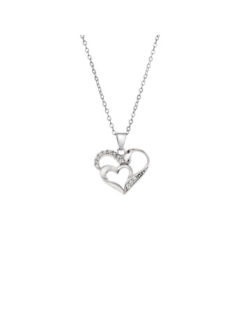 Μενταγιόν Senza από ασήμι 925, Διπλή Καρδιά με Ζιργκόν - SSR4326SR