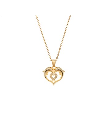 Μενταγιόν Senza από επιχρυσωμένο ασήμι 925, Διπλή Καρδιά με Ζιργκόν - SSR4330GD