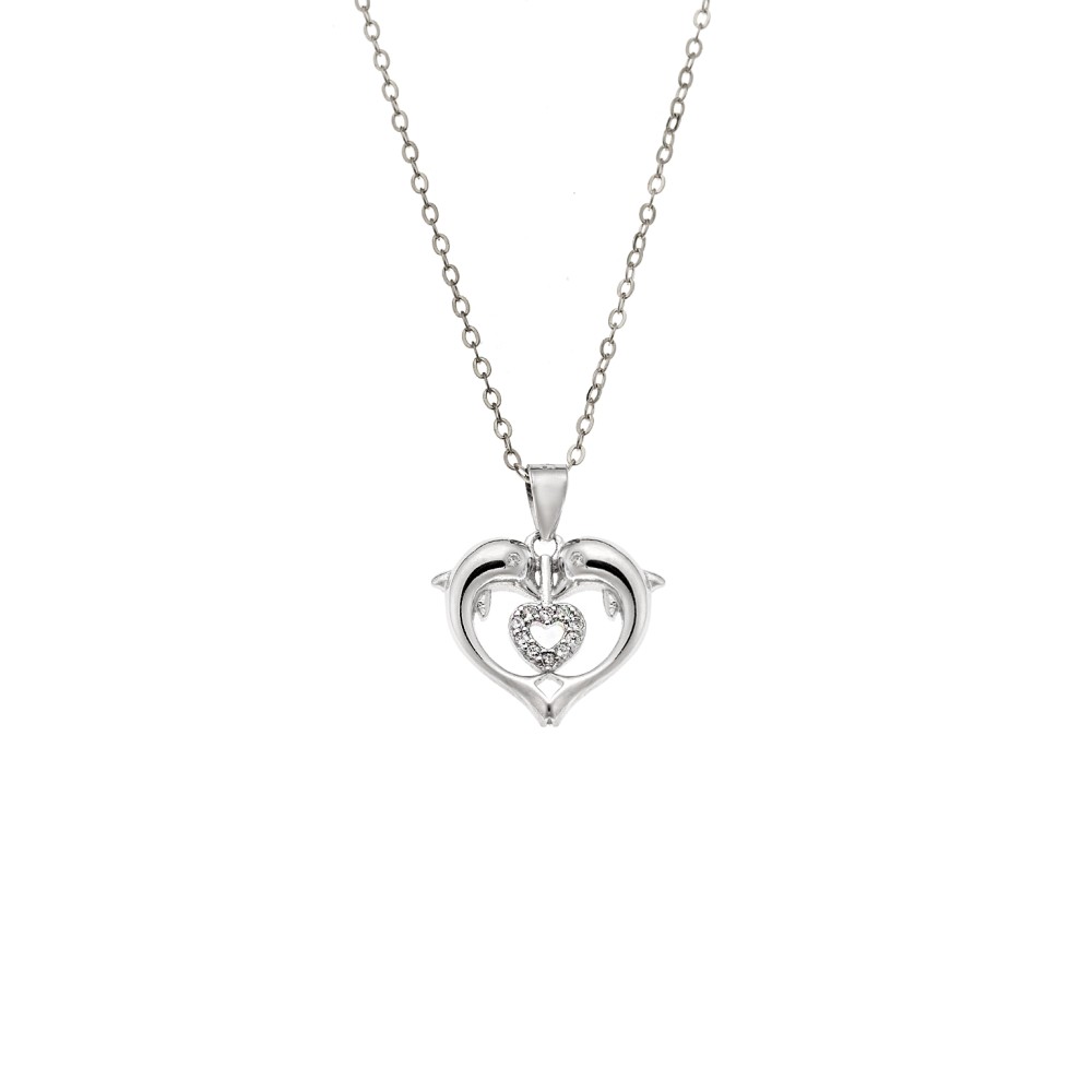 Μενταγιόν Senza από ασήμι 925, Διπλή Καρδιά με Ζιργκόν - SSR4330SR