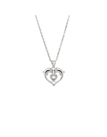 Μενταγιόν Senza από ασήμι 925, Διπλή Καρδιά με Ζιργκόν - SSR4330SR