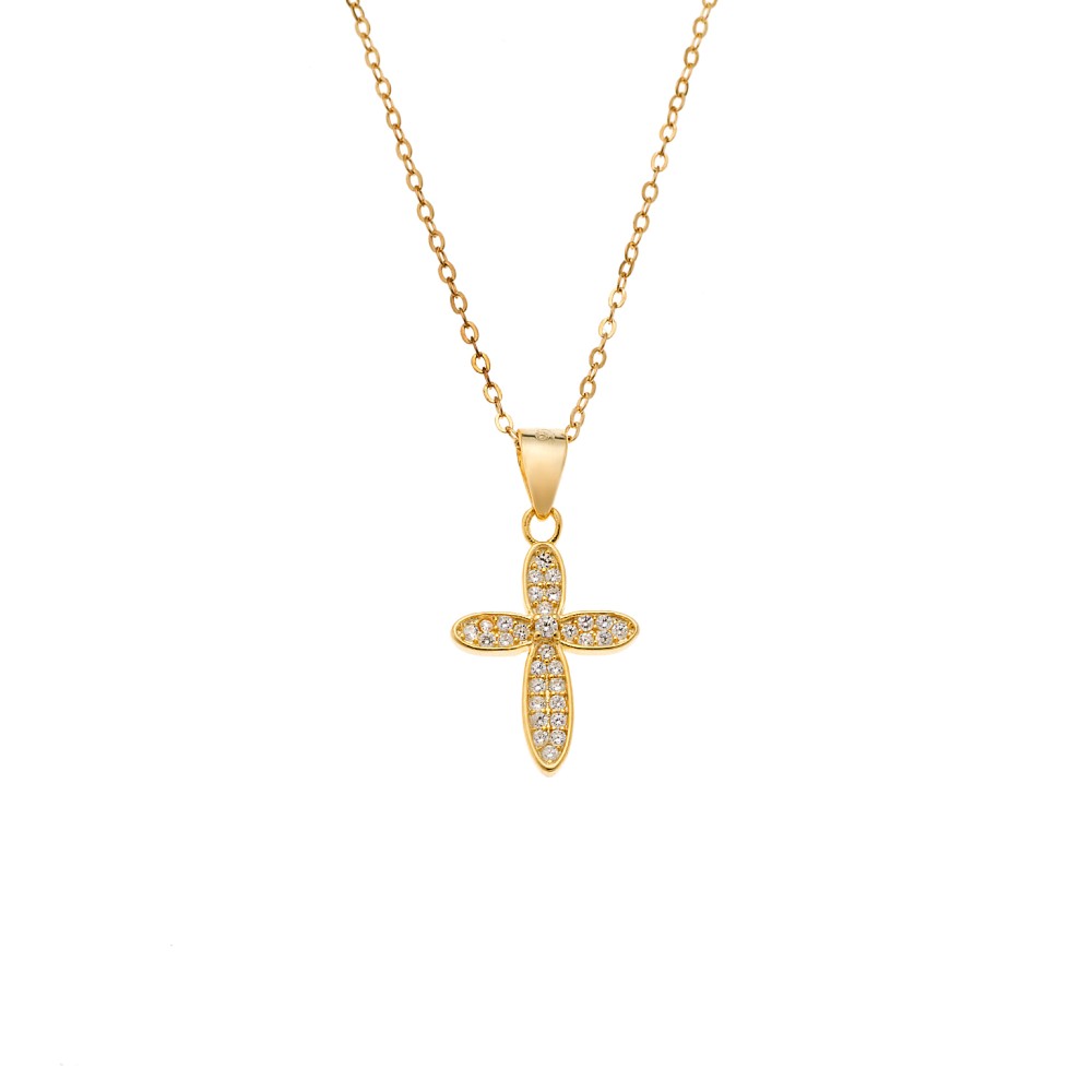 Μενταγιόν Senza από επιχρυσωμένο ασήμι 925, Σταυρός με Ζιργκόν - SSR4331GD