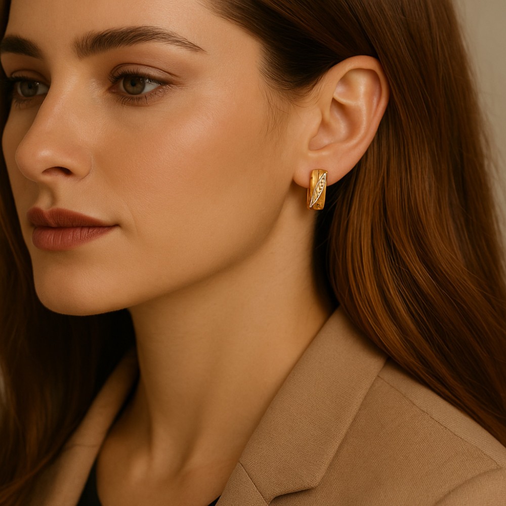 Σκουλαρίκια SENZA Κρίκοι Επίχρυσο Ασήμι 925, με Ζιργκόν πέτρες - SSR4334