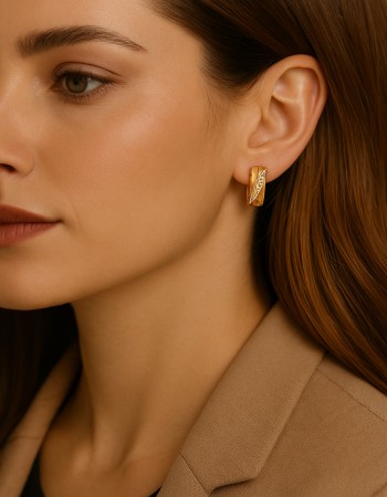 Σκουλαρίκια SENZA Κρίκοι Επίχρυσο Ασήμι 925, με Ζιργκόν πέτρες - SSR4334