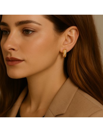 Σκουλαρίκια SENZA Κρίκοι Επίχρυσο Ασήμι 925, με Ζιργκόν πέτρες - SSR4334