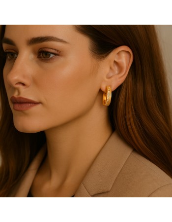 Σκουλαρίκια SENZA Κρίκοι Επίχρυσο Ασήμι 925, με Ζιργκόν πέτρες - SSR4337