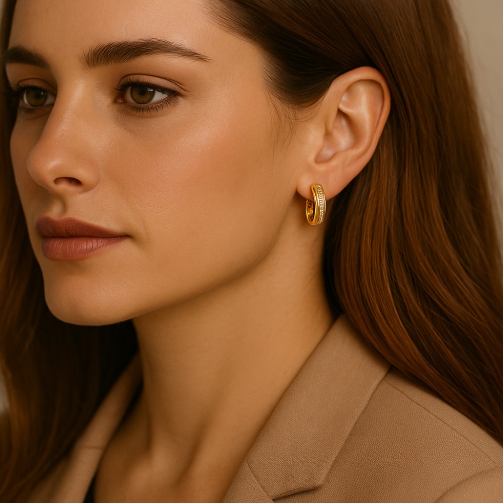 Σκουλαρίκια SENZA Κρίκοι Επίχρυσο Ασήμι 925 Με Ζιργκόν Πέτρες - SSR4339