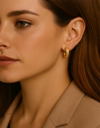 Σκουλαρίκια SENZA Κρίκοι Επίχρυσο Ασήμι 925 Με Ζιργκόν Πέτρες - SSR4339