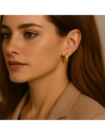 Σκουλαρίκια SENZA Κρίκοι Επίχρυσο Ασήμι 925 Με Ζιργκόν Πέτρες - SSR4339