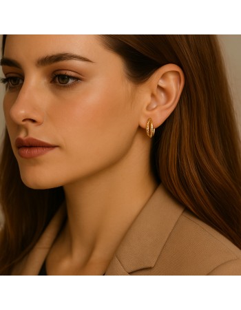 Σκουλαρίκια SENZA Κρίκοι Επίχρυσο Ασήμι 925 Με Ζιργκόν Πέτρες - SSR4341