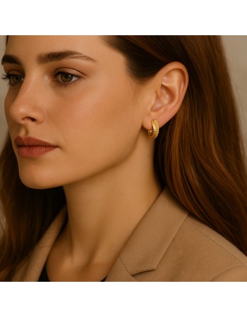 Σκουλαρίκια SENZA Κρίκοι Επίχρυσο Ασήμι 925 Με Ζιργκόν Πέτρες - SSR4343