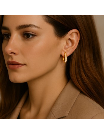 Σκουλαρίκια SENZA Κρίκοι Επίχρυσο Ασήμι 925 Με Ζιργκόν Πέτρες - SSR4349