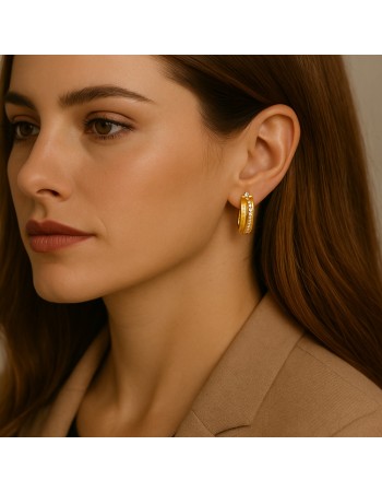 Σκουλαρίκια SENZA Κρίκοι Επίχρυσο Ασήμι 925 Με Ζιργκόν Πέτρες - SSR4352