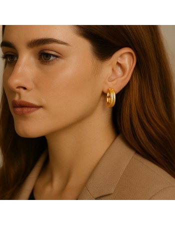 Σκουλαρίκια SENZA Κρίκοι Επίχρυσο Ασήμι 925 Με Ζιργκόν Πέτρες - SSR4355