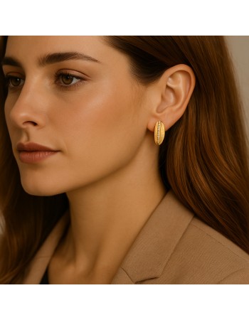 Σκουλαρίκια SENZA Κρίκοι Επίχρυσο Ασήμι 925 Με Ζιργκόν Πέτρες - SSR4357