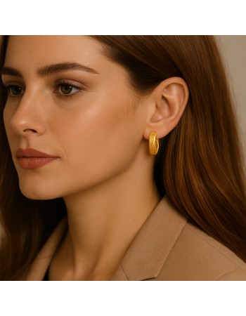 Σκουλαρίκια SENZA Κρίκοι Επίχρυσο Ασήμι 925 Με Ζιργκόν Πέτρες - SSR4359