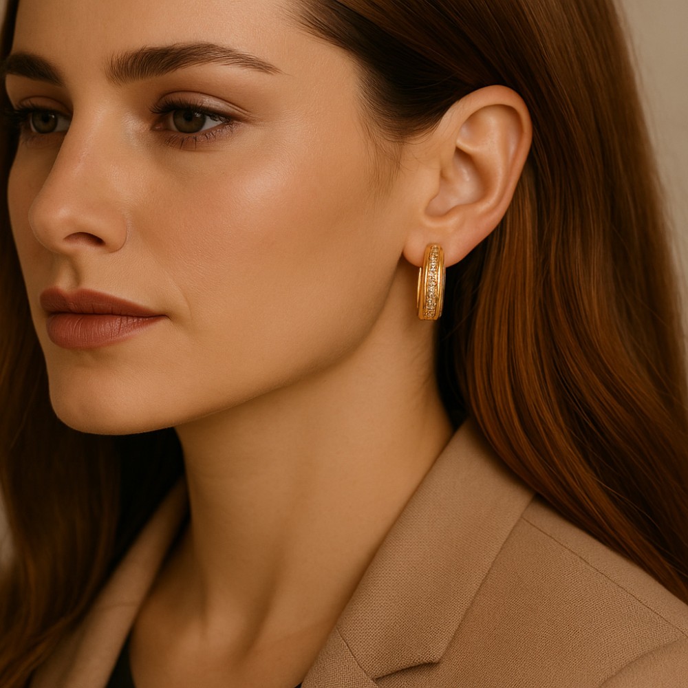 Σκουλαρίκια SENZA Κρίκοι Επίχρυσο Ασήμι 925 Με Ζιργκόν Πέτρες - SSR4362