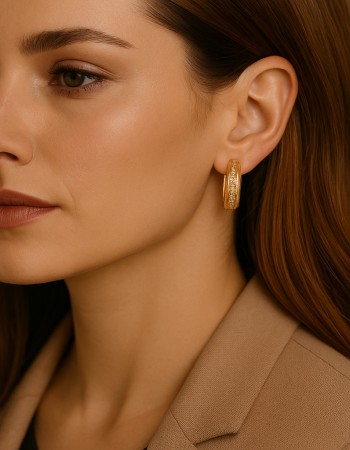 Σκουλαρίκια SENZA Κρίκοι Επίχρυσο Ασήμι 925 Με Ζιργκόν Πέτρες - SSR4362