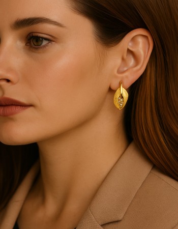 Σκουλαρίκια SENZA Κρίκοι Επίχρυσο Ασήμι 925 Με Ζιργκόν Πέτρες - SSR4366