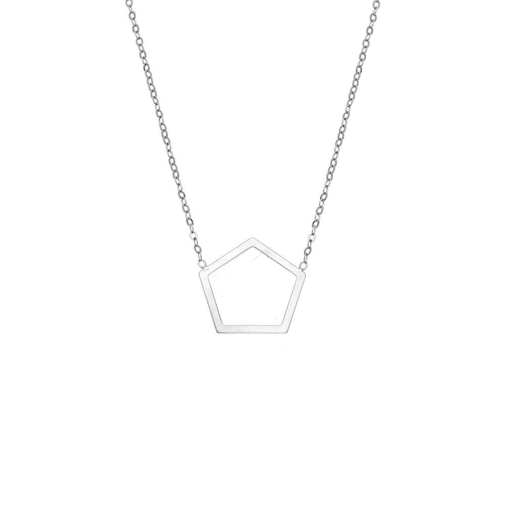 Κολιέ SENZA Rhodium Plated Ασήμι 925 Geometric Series Pentagon - SSR4378SR